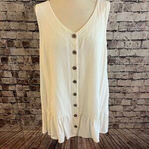 eesome Cream Button-Front Ruffle Hem Tunic Tank